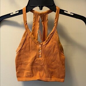 FP Movement by Free People Ribbed Henley Racerback Crop Top - Orange